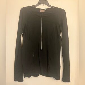 Athleta Pacifica stretch Half Zip Black Ruched Back Zip pocket Sleeve medium (m)